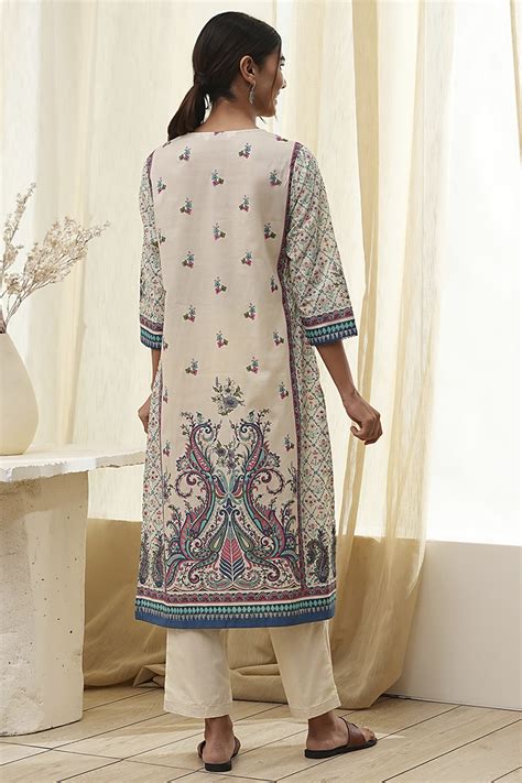 Buy Blue Pure Cotton Printed Straight Kurta Online at Biba India