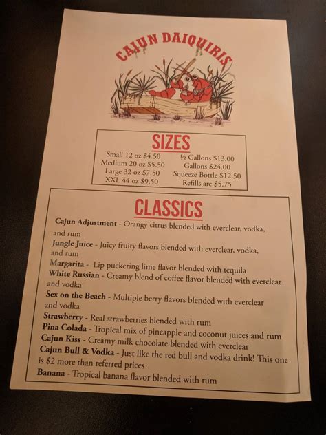 Menu at Cajun Daiquiri & Cafe, Marrero