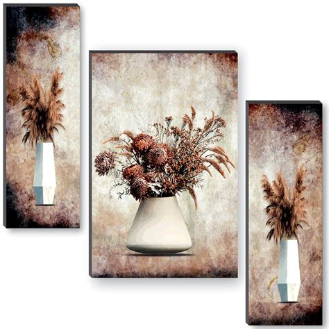 SAF paintings set of 3 flower pot UV textured self adeshive wall ...