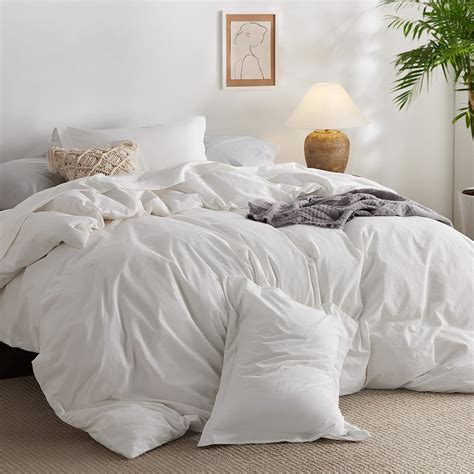 Amazon.com: Bedsure 100% Washed Cotton Duvet Cover Twin Size - Cream ...