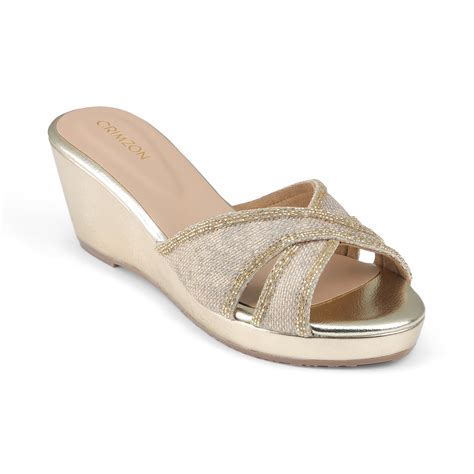 Crimzon Women Aiyana Gold Wedges 2.5 Inch Heel Faux Leather