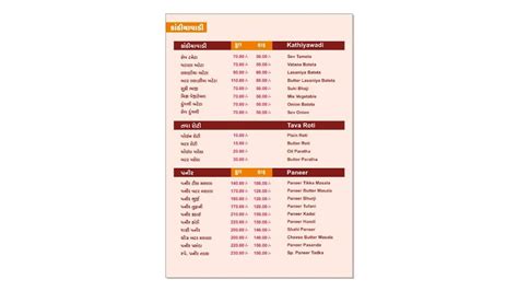 Menu at Punjabi tadka, Morbi