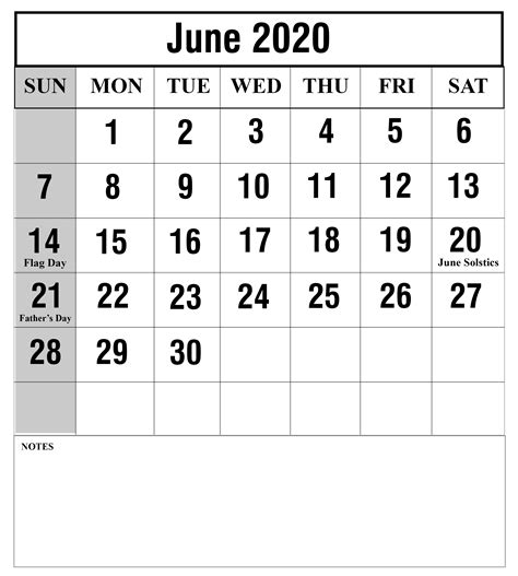 Printable Calendar June 2020 - Printable Word Searches