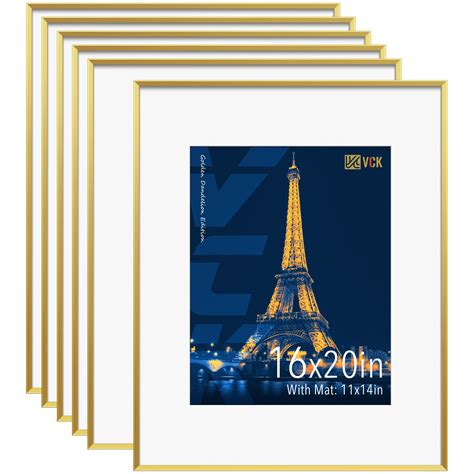 VCK Aluminum Picture Frames 16x20 Gold Set of 6, 11x14 Photo with Mat ...