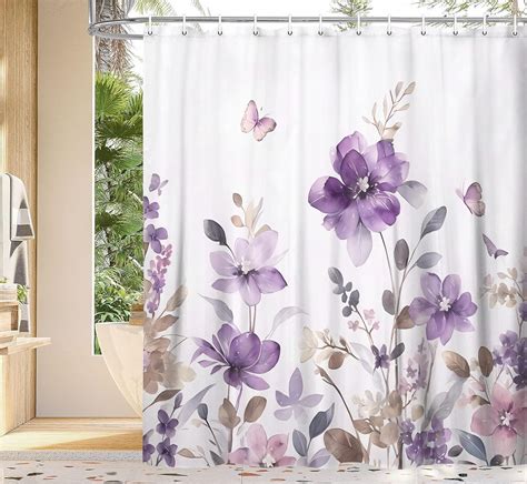 Amazon.com: YDIDIAN Purple Floral Shower Curtain, Purple Lavender ...