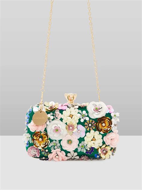 Buy Caprese Ava Floral Small Dark Green Clutch Box @ 1049 | Caprese Bags