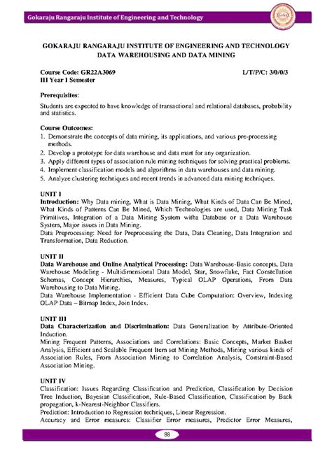 DWDM Syllabus - DWDM - 88 GOKARAJU RANGARAJU INSTITUTE OF ENGINEERING ...