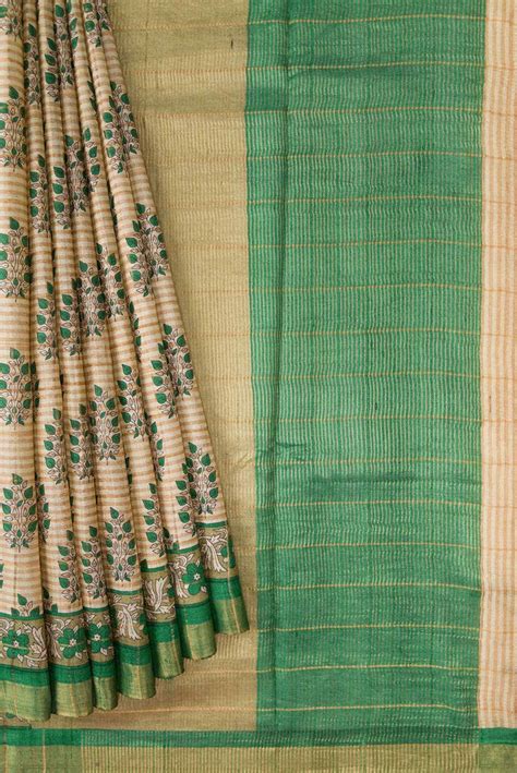 Beige Tussar Silk Saree – Nalli Silk Sarees Pvt Ltd