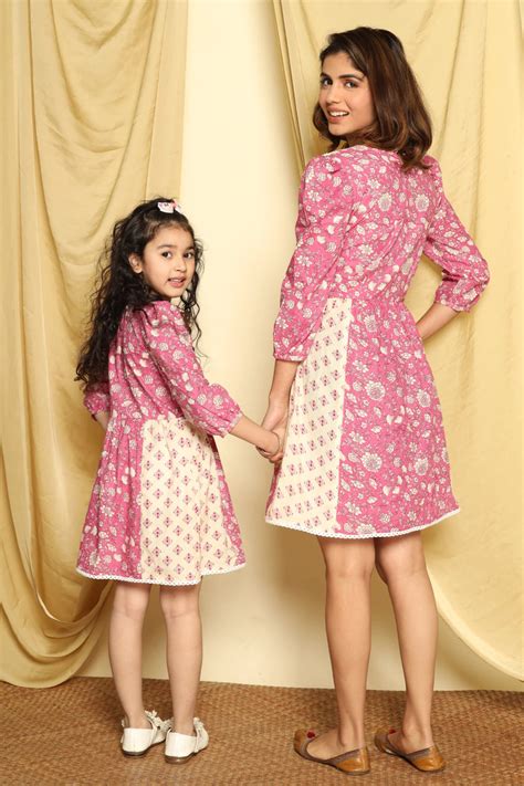 Rouge-Cream Printed Dress Mom & Daughter Set – INCLUD