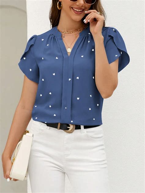 SHEIN Clasi Blusa Feminina Floral com Estampa de Coração da Primavera ...