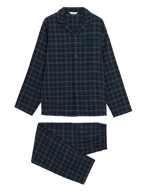 Buy Brushed Cotton Checked Pyjama Set at Marks & Spencer
