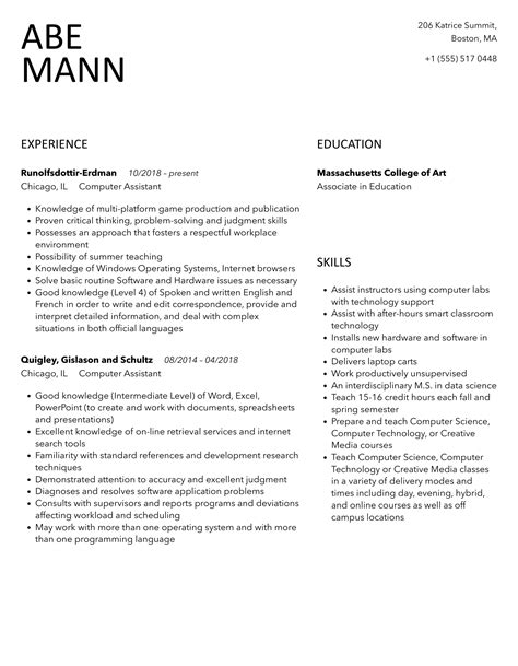 Computer Assistant Resume Samples | Velvet Jobs