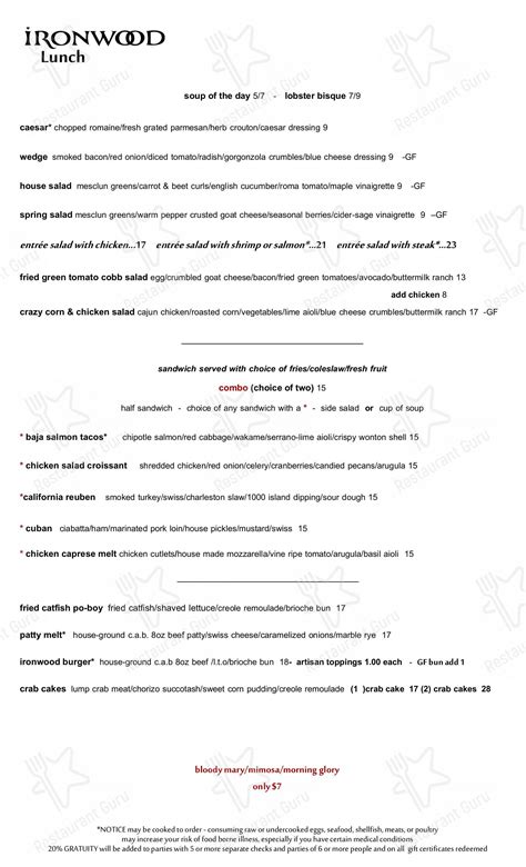 Menu at Ironwood Cafe, Southern Pines