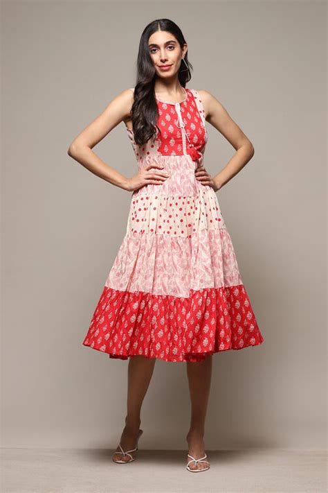 Red Cotton Tiered Dress