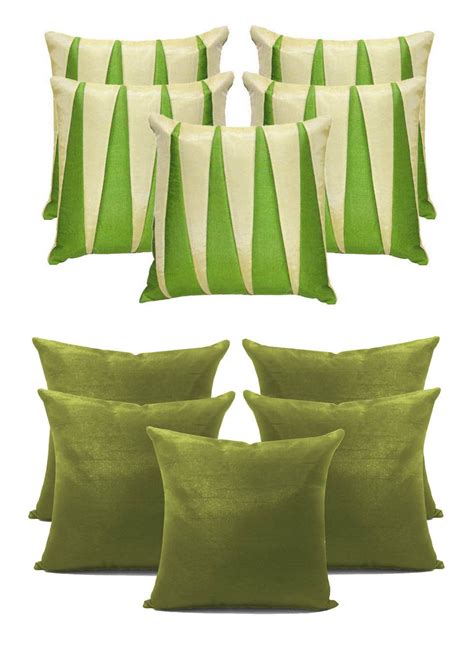 Buy Zikrak Exim Plain & Zig Zag Cushion Covers Combo Green 40 x 40 cms ...