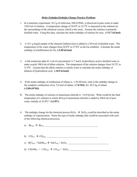 Image result for Enthalpy Example Problems