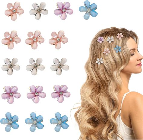 16 PCS Small Hair Clips, Mini Flower Crystal Claw Clip, Cute Small Hair ...