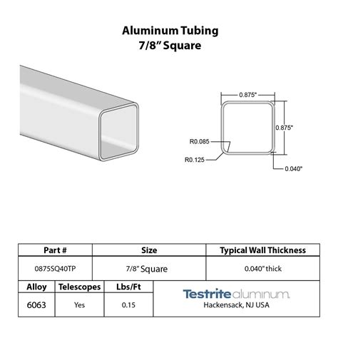 7/8" Square x .040” wall Telescopic compatible aluminum tube – Testrite ...