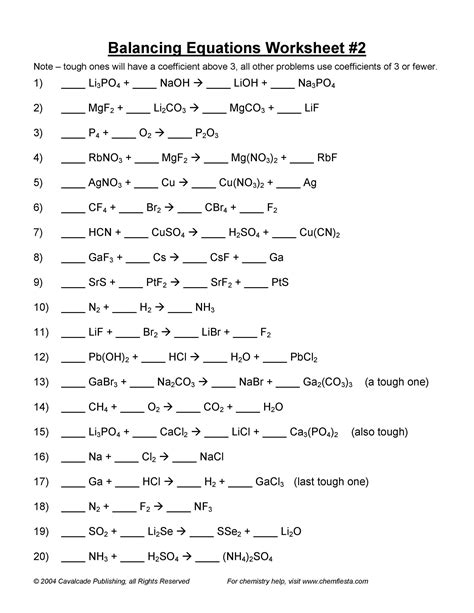 Balancing Chemical Equation Worksheet - Proworksheet