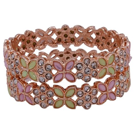 Buy HRINKAR Rose Gold Plated Traditional Bangles Set for Women | Set of ...
