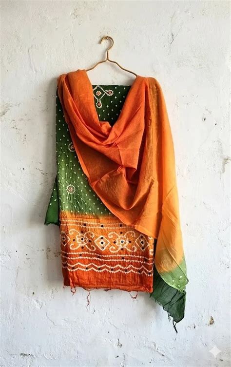 indiantrailstores Green Cotton Bandhani/Bandhej Suit Dress Materials ...