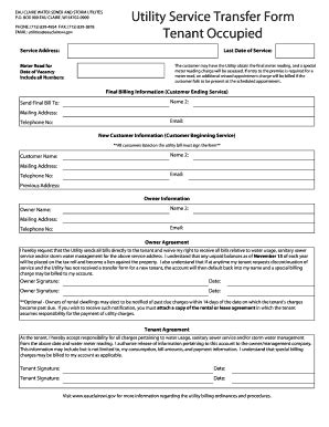 Utility Service Transfer Form - Blank Fillable Template | Fill Out ...