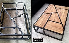 Image result for Metal Frame and Wood Coffee Table