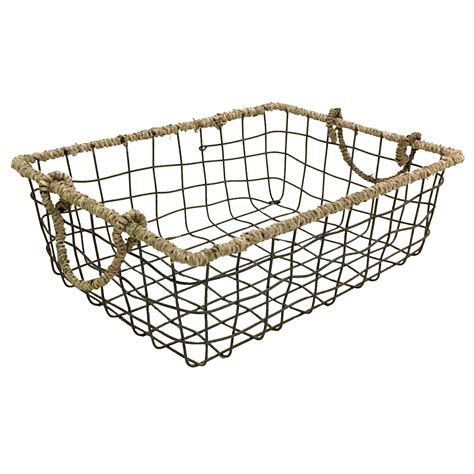 Grid Wire Basket with Seagrass Wrap | At Home