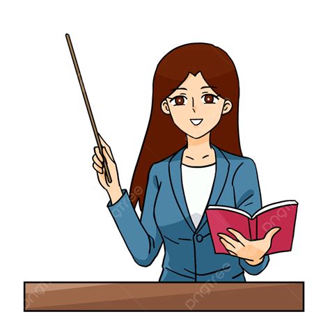 Teacher Lecturing Clipart PNG Images, Teacher S Day Long Hair Beautiful Teacher Holds Books And ...