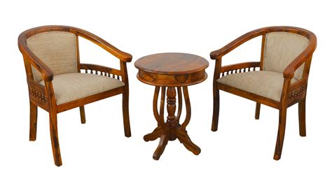 Grill Arm Chair Set of 2 with Table in Honey Finish – Solid Wood Decor