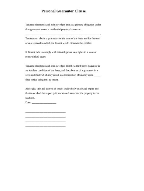 Personal Guarantor Clause - Blank Fillable Template | Fill Out, Print ...