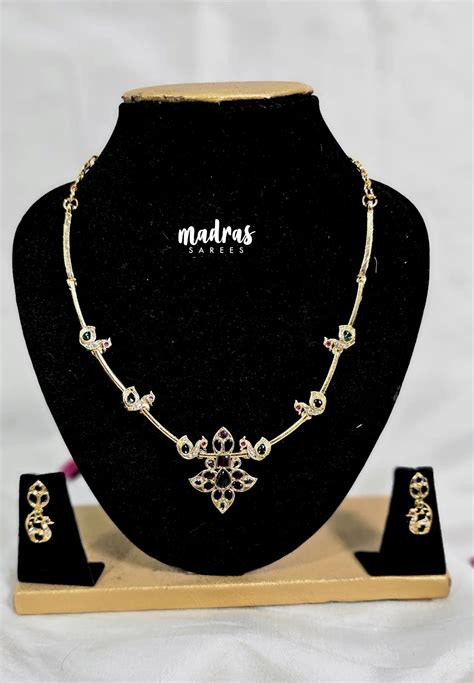Premium 1 Gram Gold polish AD Stone Trendy Style Hasli Necklace with E ...