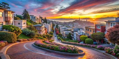 Famous Lombard Street in San Francisco at sunrise | Premium AI ...