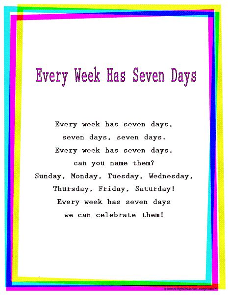 Kids Rhymes & Songs: "Every Week Has Seven Days": Read & Sing Along Video