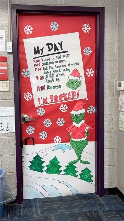 Grinch Theme Classroom Door | Classroom christmas decorations, Door ...