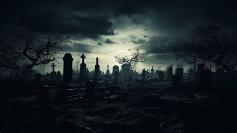 Creepy cemetery at night with haunted atmosphere evoking feelings of ...