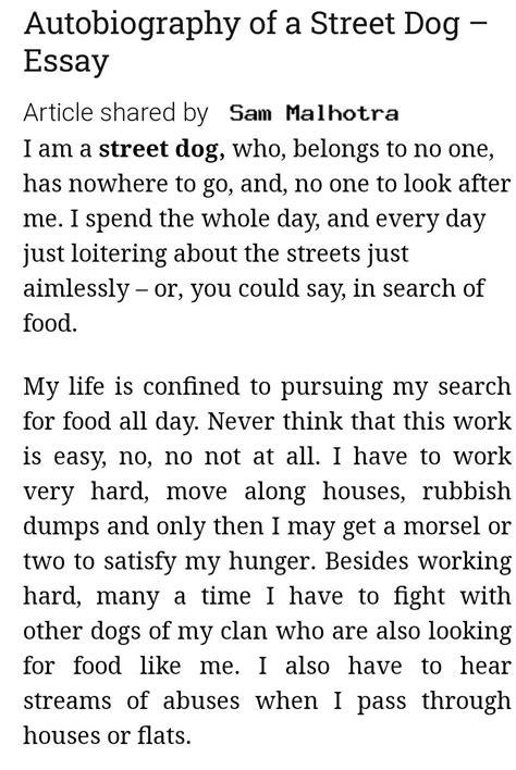 Write a paragraph on autobiography of a street dog - Brainly.in