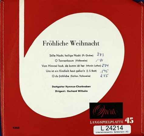 Gerhard Wilhelm. Stuttgarter Hymnus-Chorknaben. Fröhliche Weihnacht ...