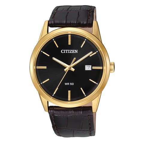 Citizen Men's Quartz BI5002-06E Gold Tone Leather Band Black Dial Date ...