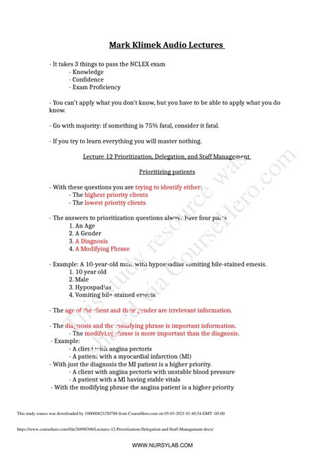 Mark Klimek Audio Lectures: Lecture 12 Prioritization, Delegation, and ...