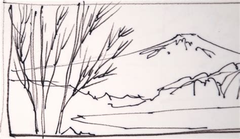 Laurence Sisson - Snow-Capped Mountain Lake - Line Drawing Landscape in ...