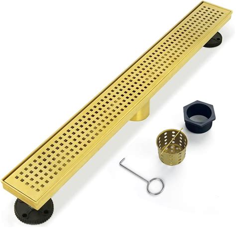 Elefloom Linear Shower Drain, 60 inch Gold Drain with Removable Grate ...