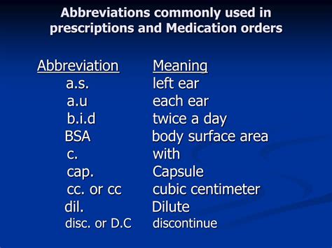 PPT - Abbreviation of Medication Order and their meanings PowerPoint ...