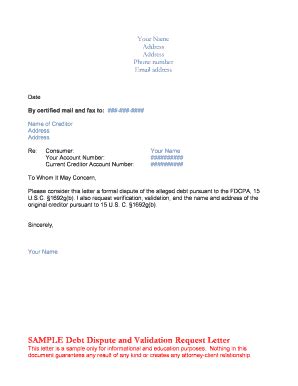 Debt Dispute and Validation Request Letter - Blank Fillable Template ...