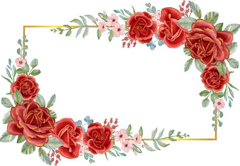 Premium Vector | Rose red with gold line watercolor flower frame luxurious flower elements ...