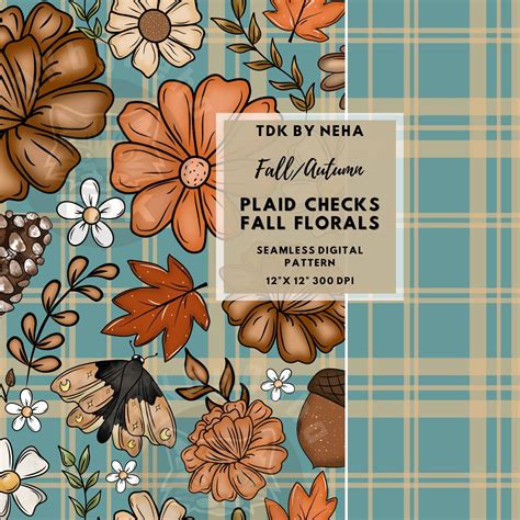 Checkered Fall Florals and Checks Seamless PNG (Dusty Green) – The ...