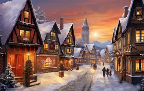 Snowy Village Wallpaper