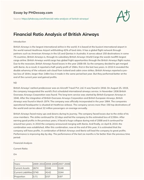 Financial Ratio Analysis of British Airways - PHDessay.com