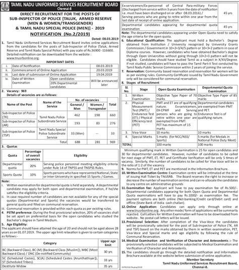 [Exam Date Changed] TN Police Sub Inspector Exam 2019 - 969 SI ...