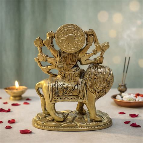 Goddess Durga with Lion Brass Idol for Mandir | 6.5 Inches – The Advitya